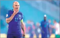 ?? REUTERS ?? Netherland­s captain Arjen Robben reacts after Saturday’s 1-0 loss to Bulgaria in their World Cup qualifier in Sofia.
