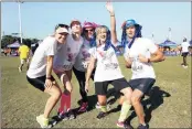  ??  ?? Bianca Pardey, left, Claire Imrie, Corrnne Du Sart, Michelle Matthews and Keagan Matthews at the Big Walk.