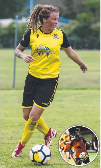  ?? ?? Edge Hill Utd’s Siobhan Macken and (inset) Mareeba’s Victoria Owokran are among the contenders for the FNQ Women’s Premier League MVP. Main picture: Emily Barker