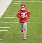  ?? (AP photo/Charlie Riedel) ?? Kansas City Chiefs running back Clyde Edwards-Helaire runs Jan. 26 during an NFL football workout in Kansas City, Mo.