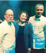  ?? ?? With US President Barack Obama and President Benigno Aquino III, who awarded her with the Filipino Heritage award in 2014.