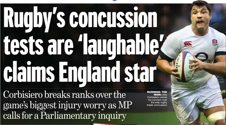  ??  ?? RUNNING THE
RISK: Alex Corbisiero voices his concern over
the way rugby treats concussion