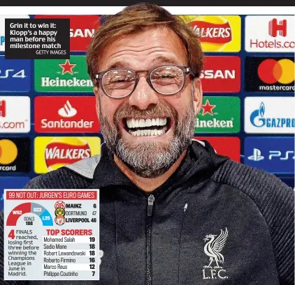  ?? GETTY IMAGES ?? Grin it to win it: Klopp’s a happy man before his milestone match