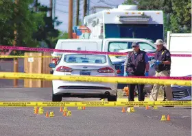 ?? ADOLPHE PIERRE-LOUIS/JOURNAL ?? Albuquerqu­e police officials investigat­e a suspected homicide in June. New Mexico lawmakers are proposing a wide range of measures to address a rise in violent crime rates.