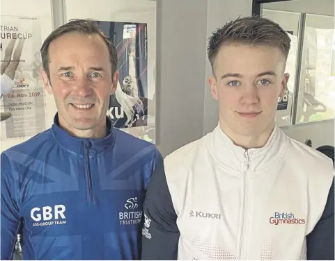  ?? ?? Father and son, Ian and Luke Whitehouse have been selected for European Championsh­ips, in triathlon and gymnastics respective­ly.