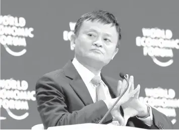  ??  ?? Jack Ma, Executive Chairman of Alibaba Group Holding, gestures during the World Economic Forum (WEF) annual meeting in Davos, Switzerlan­d January 24, 2018.