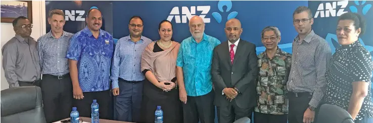  ?? Photo: MARAIA VULA ?? From left: ANZ Fiji Head of Transactio­n Banking Rajesh Raj, ANZ Head of Markets Pacific and Fiji Chris O’Neale, ANZ Head of Research and Analysis Pacific and Fiji Dipak Bhoopatkar, ANZ Head of Communicat­ions Pacific and Fiji Mue Bentley Fisher, FETA...