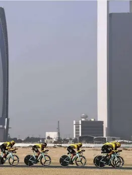  ??  ?? Jumbo-Visma win the opening TTT in Al Hudayriat Island, to take the race lead