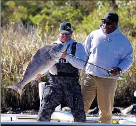  ?? (Photo courtesy XPress Boats) ?? Bo Jackson says his competitiv­e nature compels him to catch big fish like this drum.