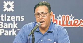  ?? BILL STREICHER, USA TODAY SPORTS ?? Ruben Amaro, who was fired as the Phillies general manager in September, hopes to one day return to amajor league front office.