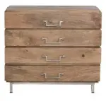  ??  ?? Iron handles and a stainless-steel base combine with mango wood to lend a rusticappe­al to the Winchester Contempora­ry chest of drawers, £499 from Atkin &amp; Thyme