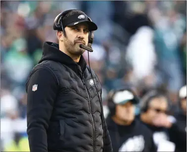  ?? RICH SCHULTZ — THE ASSOCIATED PRESS ?? Eagles head coach Nick Sirianni looks on against the Tennessee Titans during Sunday’s game in Philadelph­ia.