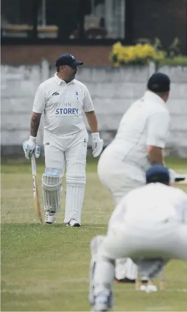  ??  ?? Silksworth bowler Paul Bradford in action against visitors Boldon CA, who went on to win by 188 runs.