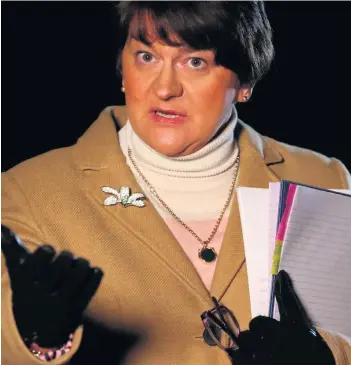  ?? LIAM MCBURNEY ?? First Minister Arlene Foster giving details of the new restrictio­ns last night