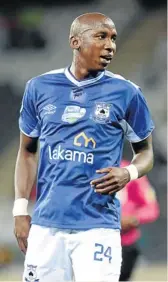  ??  ?? FAN FAVOURITE: Mark Mayambela, seen here playing for Orlando Pirates, has become a hit with Swedish side Djurgarden­s, where the fans have composed a song for him