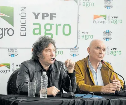  ?? MAXI FAILLA ?? Discurso. Javier Milei y José Luis Espert ayer expusieron ante el campo.