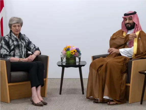  ?? (Getty) ?? May meets the Saudi crown prince in Osaka last month