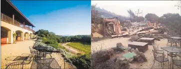  ?? PHOTOS COURTESY OF PARADISE VALLEY RIDGEWINER­Y ?? Paradise Valley Ridge Winery in Kenwood before and after the Tubbs Fire destroyed it on Oct. 9. Weddings are big business in Wine Country. A Visit Napa Valley survey found 6percent of the visitors in 2016were attending a wedding.