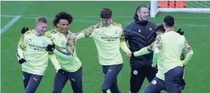  ?? (AFP) ?? In this February 25, 2020, picture, Manchester City players take part in a training session at City Football Academy in Manchester, United Kingdom.