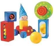  ??  ?? This first blocks set for 1-2-yearolds by HABA, $31.95 at Baby Bear, features a buggy and driver along with six building blocks with acoustic and visual surprises.