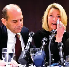  ?? Photo: Getty ?? Heather Unruh, supported by her attorney, Mitchell Garabedian, outlines her allegation­s against the Hollywood star Kevin Spacey (left, inset) in Boston yesterday.