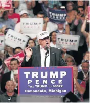  ?? Picture: AFP PHOTO ?? MISSTEPS: Republican presidenti­al nominee Donald Trump speaks at a campaign rally in Michigan