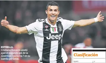  ??  ?? ESTRELLA. Cristiano Ronaldo anotó ayer el segundo gol de la Juventus y ya suma 7 en su cuenta personal.