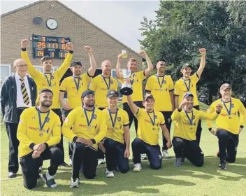  ??  ?? Peterborou­gh Town celebrate their Northants Championsh­ip T20 Final success.