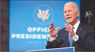  ?? Photo: Nampa/AFP ?? Formalised… US President-elect Joe Biden delivers remarks on the Electoral College certificat­ion at the Queen Theatre in Wilmington, Delaware.