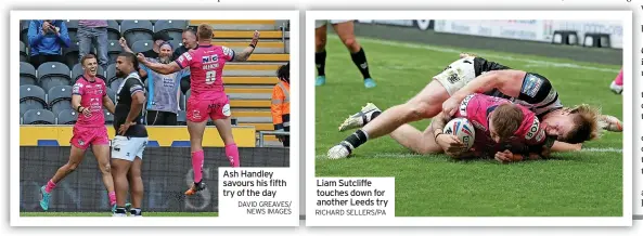  ?? DAVID GREAVES/ NEWS IMAGES ?? Ash Handley savours his fifth try of the day