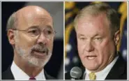  ?? MATT ROURKE — THE ASSOCIATED PRESS FILE ?? In this Oct., 2017 file photo combinatio­n Pennsylvan­ia gubernator­ial candidates Democrat Gov. Tom Wolf, left, and Republican Scott Wagner are shown.