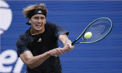  ?? Photograph: Justin Lane/EPA ?? Germany’s Alexander Zverev hits a return to Lloyd Harris of South Africa during their US Open quarter-final match on Wednesday afternoon at Arthur Ashe Stadium.