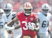  ?? JOSE CARLOS FAJARDO — BAY AREA NEWS GROUP, FILE ?? The 49ers’ Raheem Mostert (31) runs with the ball against the Raiders in the first quarter of their preseason game at Levi’s Stadium in Santa Clara on Aug. 29.