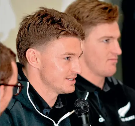  ??  ?? Is there just a hint of a mullet in Beauden Barrett’s hairstyle? And brother, All Blacks fullback Jordie Barrett, right, might be another to embrace the mullet.