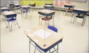  ?? Tyler Sizemore / Hearst Connecticu­t Media ?? A classroom is set up with COVID-19 precaution­s at Northeast Elementary School in Stamford earlier this month.