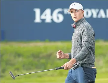  ?? AP ?? Jordan Spieth celebrates on the 18th green after the third round.