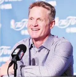  ??  ?? OAKLAND: Steve Kerr of the Golden State Warriors speaks at a postgame press conference following their 132-113 win over the Cleveland Cavaliers in Game 2 of the 2017 NBA Finals at ORACLE Arena on Sunday in Oakland, California. — AFP