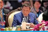  ?? — AFP ?? BANGKOK: Philippine­s President Rodrigo Duterte attends the plenary session of the 35th Associatio­n of Southeast Asian Nations (ASEAN) summit.