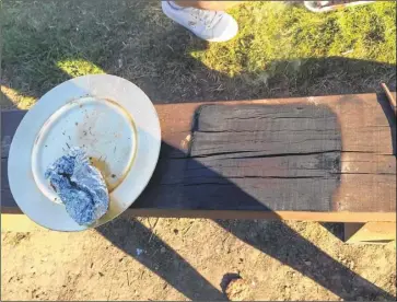  ??  ?? A bench in Kingsmead Field was left charred after a visitor used it for his portable barbecue