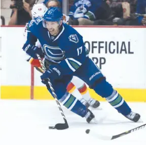  ?? VANCOUVER SUN FILE PHOTO BY GERRY KAHRMANN ?? Anton Rodin skates against the Calgary Flames at Rogers Arena last January, one of nine games the onetime Swedish Hockey League MVP has played in the last 22 months.