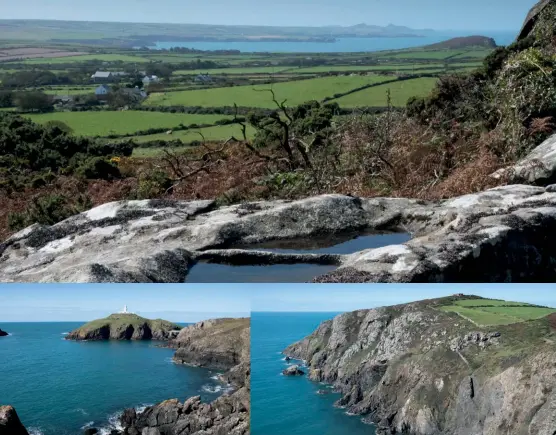  ?? ?? [Captions clockwise from top] Looking across to the distant St David’s headland; Porth Maenmelyn; Strumble Head lighthouse