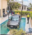  ??  ?? Jimmy Sammut checks out the shocking addition to his pool — neighbour Alan Parr’s (pictured right) Mitsubishi Outlander.