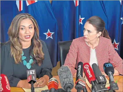  ??  ?? Greens’ Marama Davidson and Labour’s Jacinda Ardern seal a New Zealand coalition in November 2020