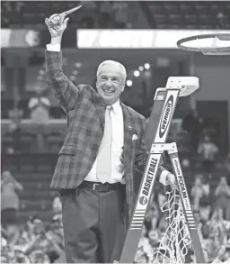  ?? NELSON CHENAULT-USA TODAY SPORTS ?? North Carolina head coach Roy Williams reacts after cutting down the nets after defeating Kentucky in the NCAA South Regional final on Sunday in Memphis, Tenn.