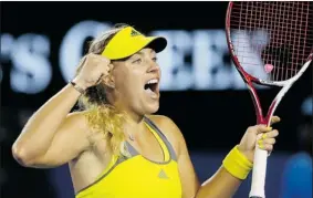  ?? DATA ALANGKARA/ THE ASSOCIATED PRESS ?? Germany’s Angelique Kerber celebrates after defeating Madison Keys of the U.S. in their third-round match Friday at the Australian Open in Melbourne.