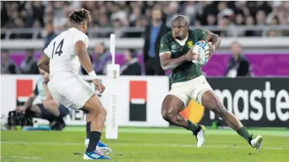  ?? Photo: Juan Jose Gasparini/Gallo Images ?? Makazole Mapimpi’s 66th-minute try against England in the 2019 Rugby World Cup final in Yokohama made him the first South African to get a try in rugby’s biggest game.