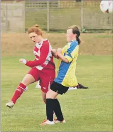  ??  ?? COMING FORWARD ... Olivia Jenkinson (left and far left) charges at the Ripon defence,
while Meg Sumpton, right,
clears away