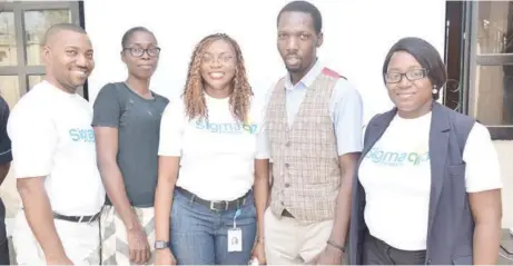  ??  ?? L-R: Uzor Sunday Okolie, business developmen­t division, Sigma Pensions: Akinbode Adedayo, social worker, Hikanos Orphanage: Adaora Ude, head, Strategy, Sigma Pensions: Afolabi Oloyede, manager, Hikanos Orphanage, and Kehinde Aiyeola, business developmen­t department, Sigma Pensions, during the visit and donation of goods to Hikanos Orphanage for the ‘Dearsigmas­anta’ CSR initaive in Lagos, yesterday. Pic by David Apara