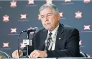  ?? [AP PHOTO/ORLIN WAGNER] ?? Big 12 commission­er Bob Bowlsby speaks during the Big 12 Tournament in March.