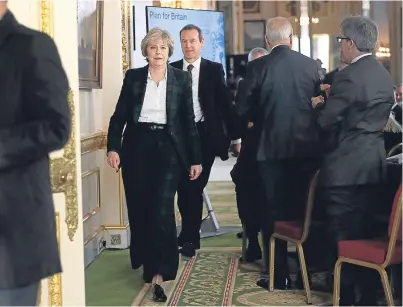  ?? Picture: PA. ?? Prime Minister Theresa May leaving the meeting at Lancaster House in London after she outlined her plans for UK leaving the EU.